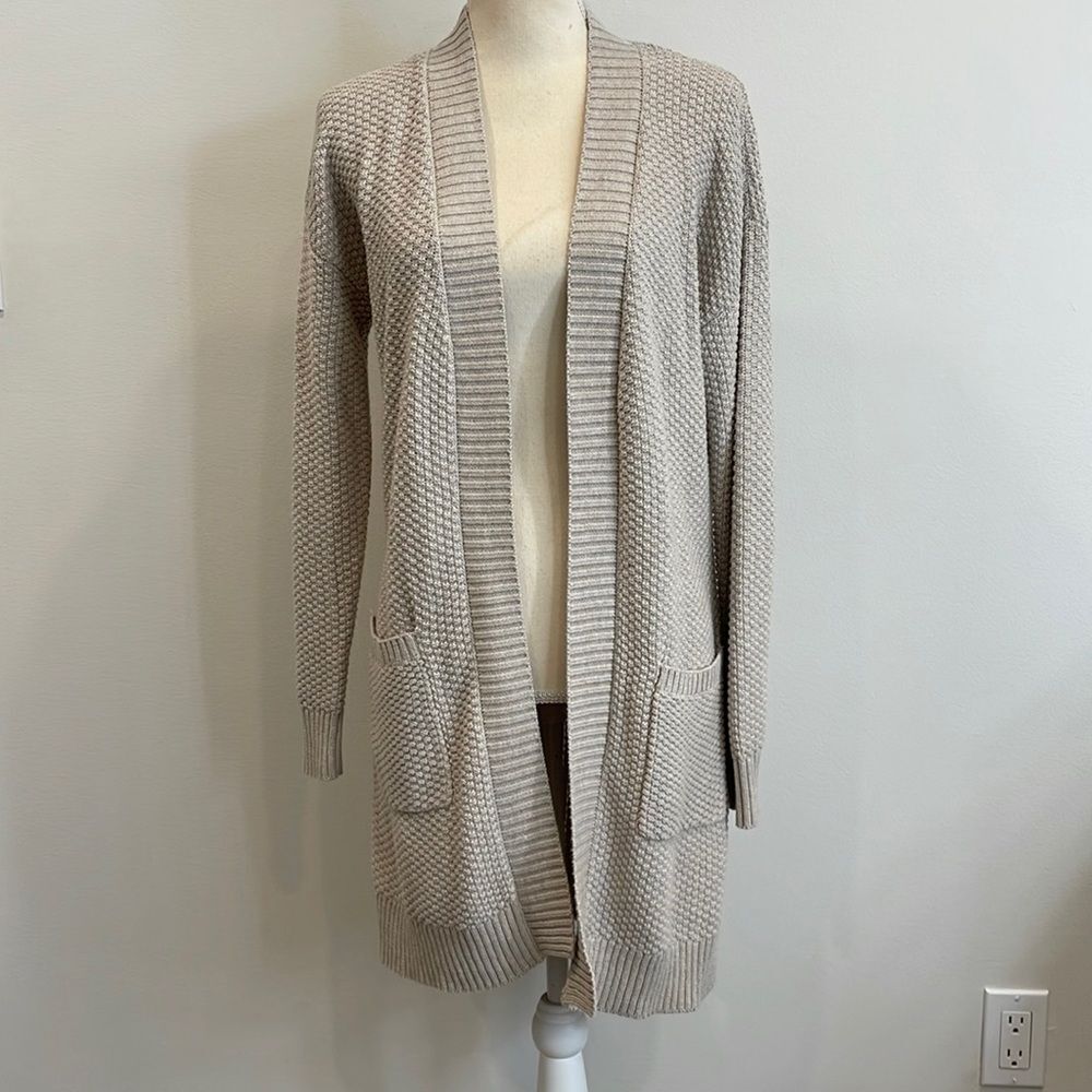 Max Studio Long Waffle Knit Cardigan